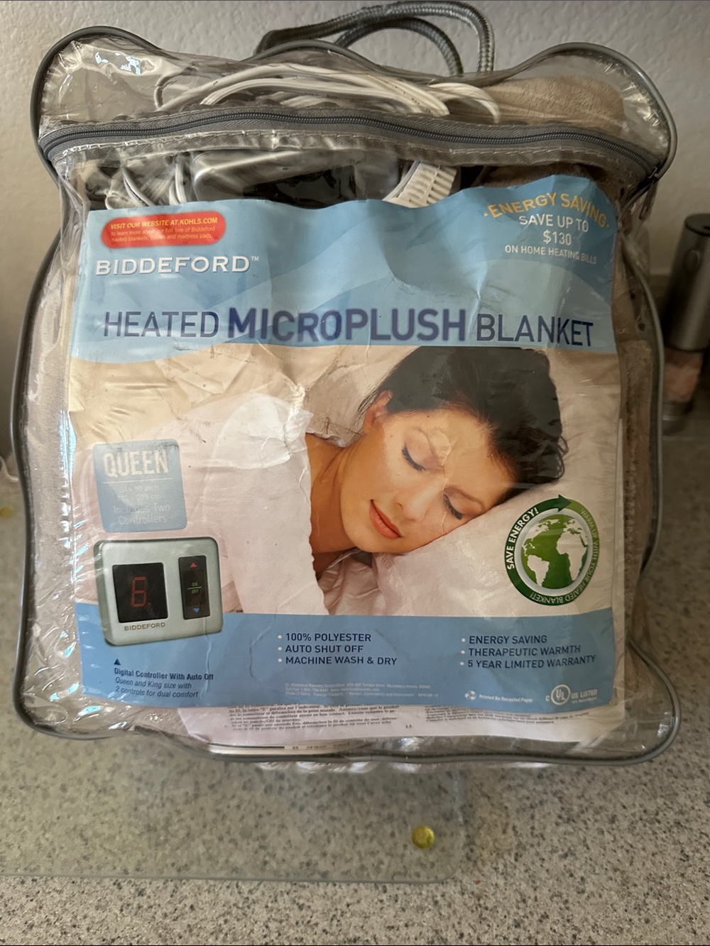 Biddeford Queen Heated Microplush Blanket - Cream